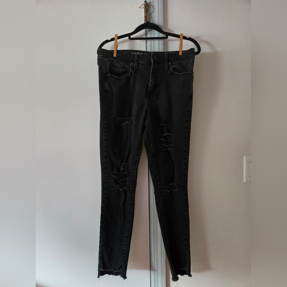 Black Distressed High Rise Skinny Jeans